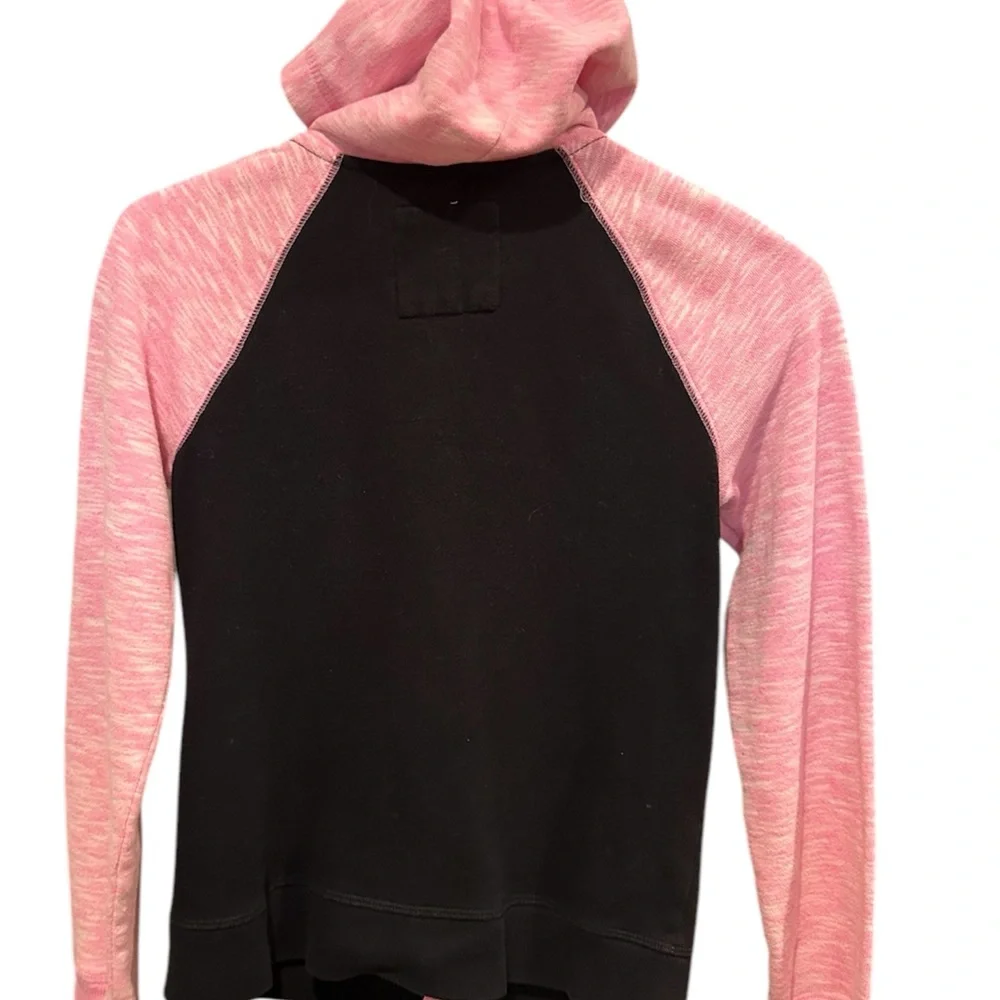 SO Pink and Black Zip-Up Jacket with Hood and Graphic Design EUC
